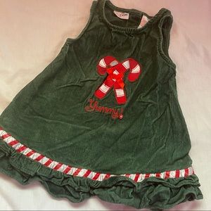 BT Kids 18M green corduroy candycane dress, button back winter Christmas holiday